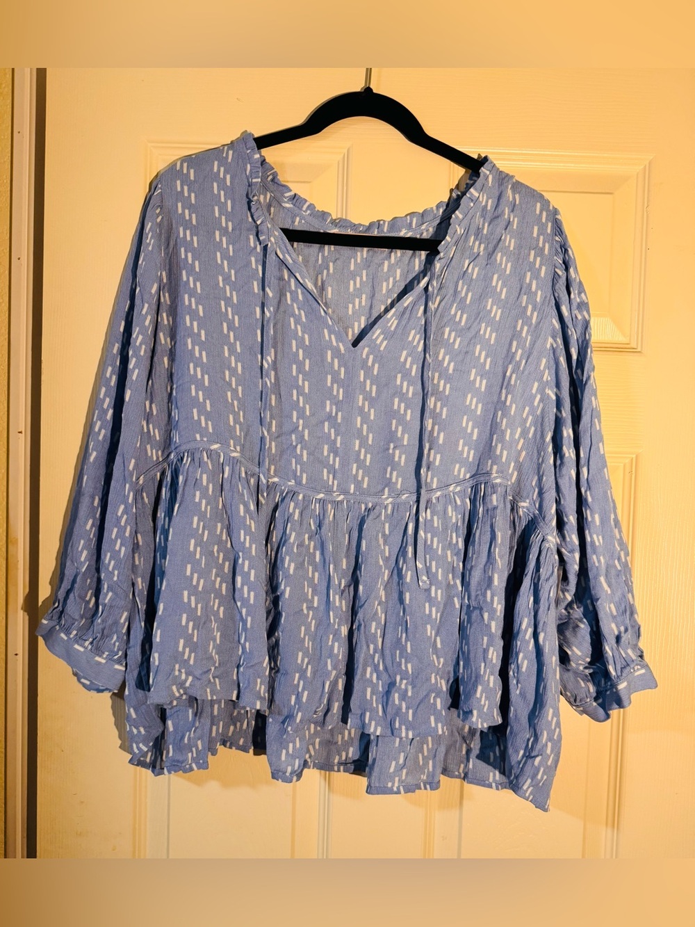 SO Light Blue Patterned Boho Peplum Blouse